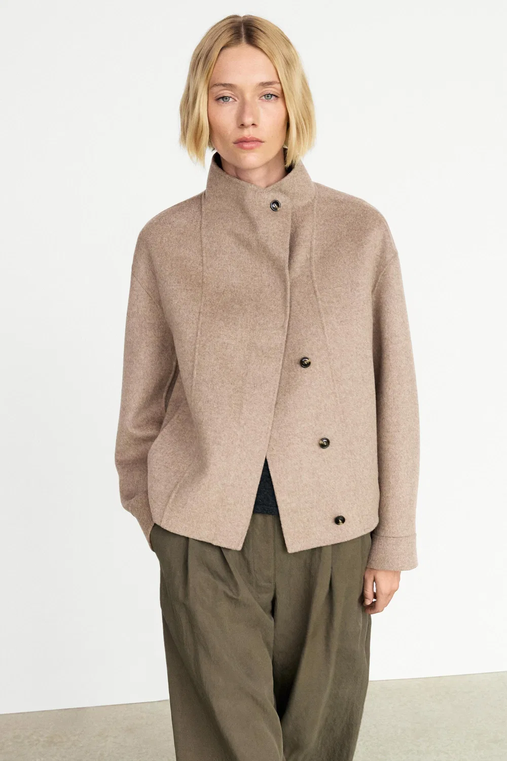Куртка Massimo Dutti, короткая из шерстяной смеси, серо-коричневый — фото 3