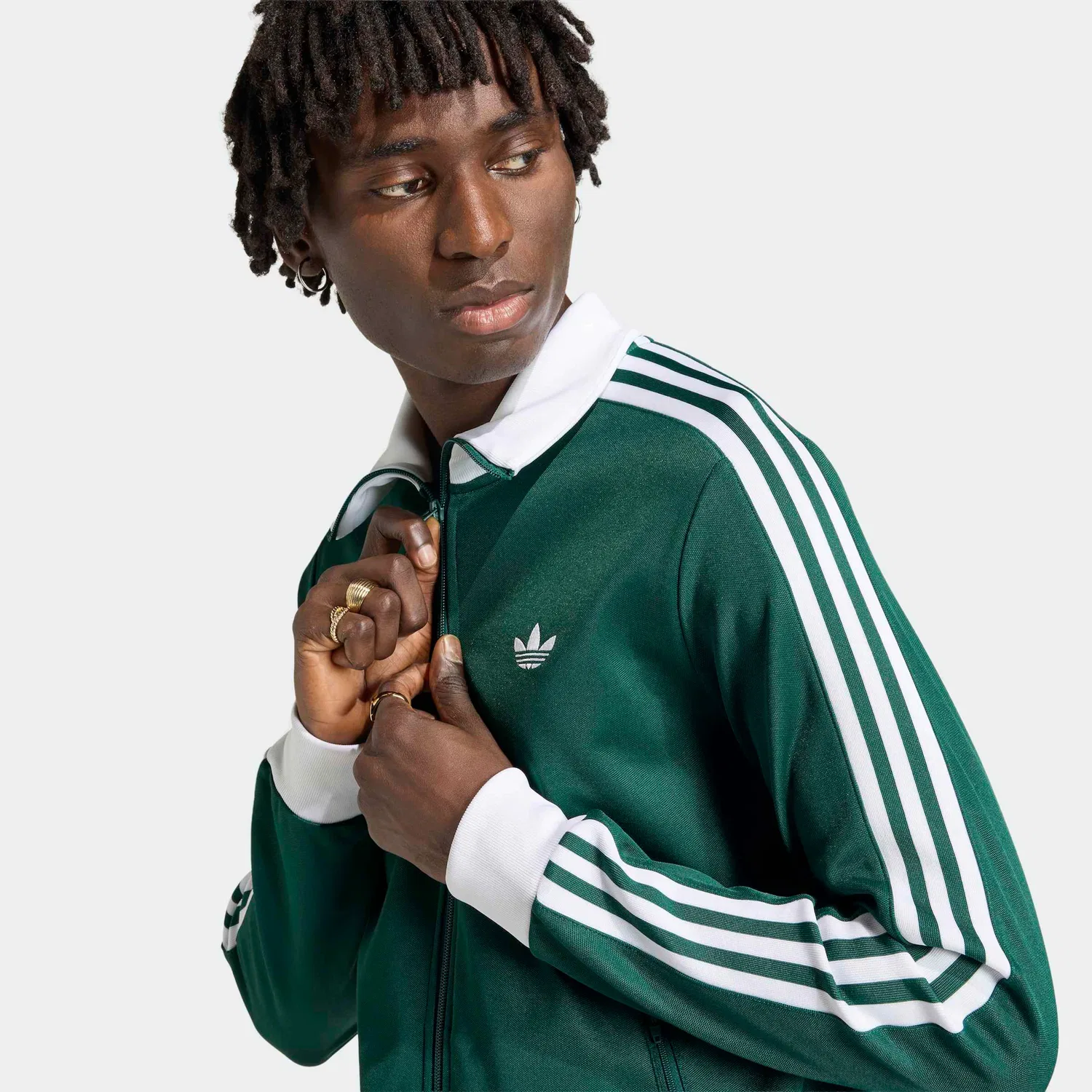 Мужская тренировочная куртка с круглым вырезом Beckenbauer TT Adidas Originals, Collegiate Green/White — фото 3