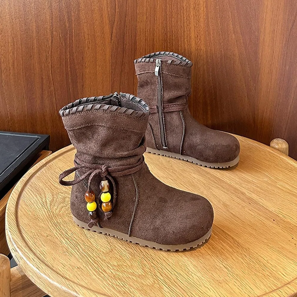 Детские сапоги для девочек с бисером BININBOX, Brown — фото 4