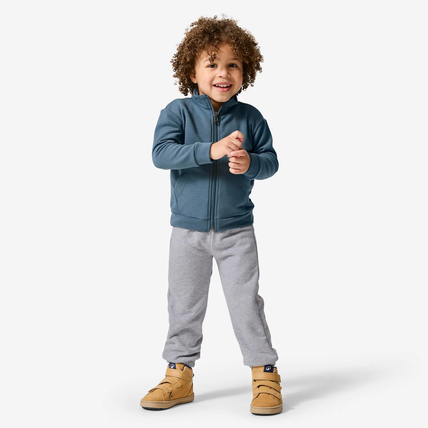 Детский спортивный костюм из футера Trainingsanzug Kinder French Terry atmungsaktiv Decathlon, Sturmblau Silbergrau