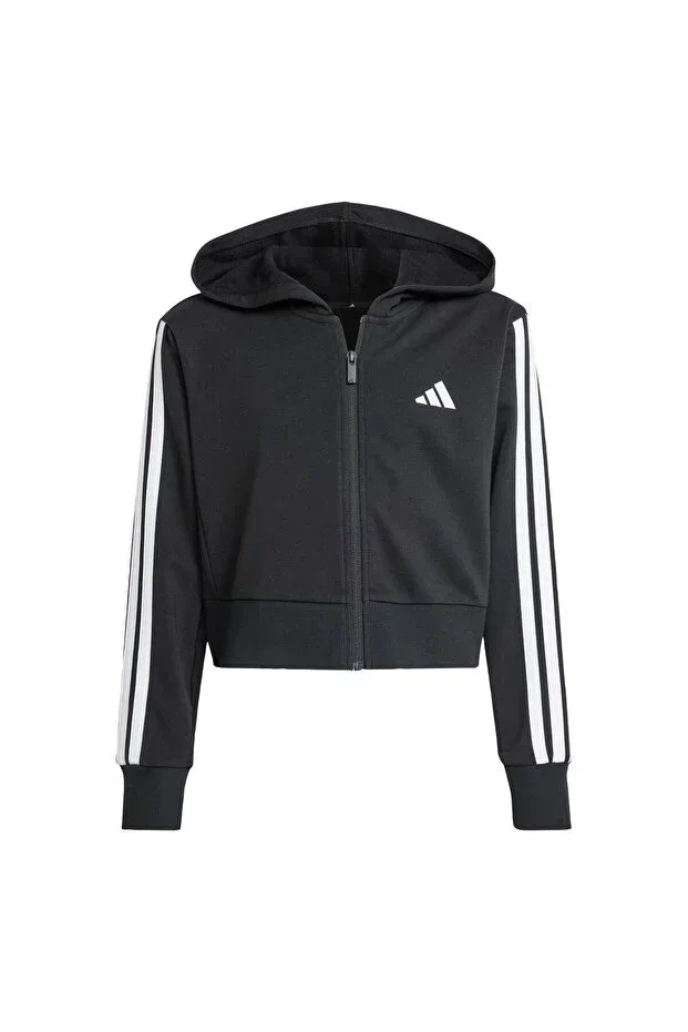 Детское худи для девочек с капюшоном Essentials full-zip kids hoodie Adidas, Черный Белый — фото 3