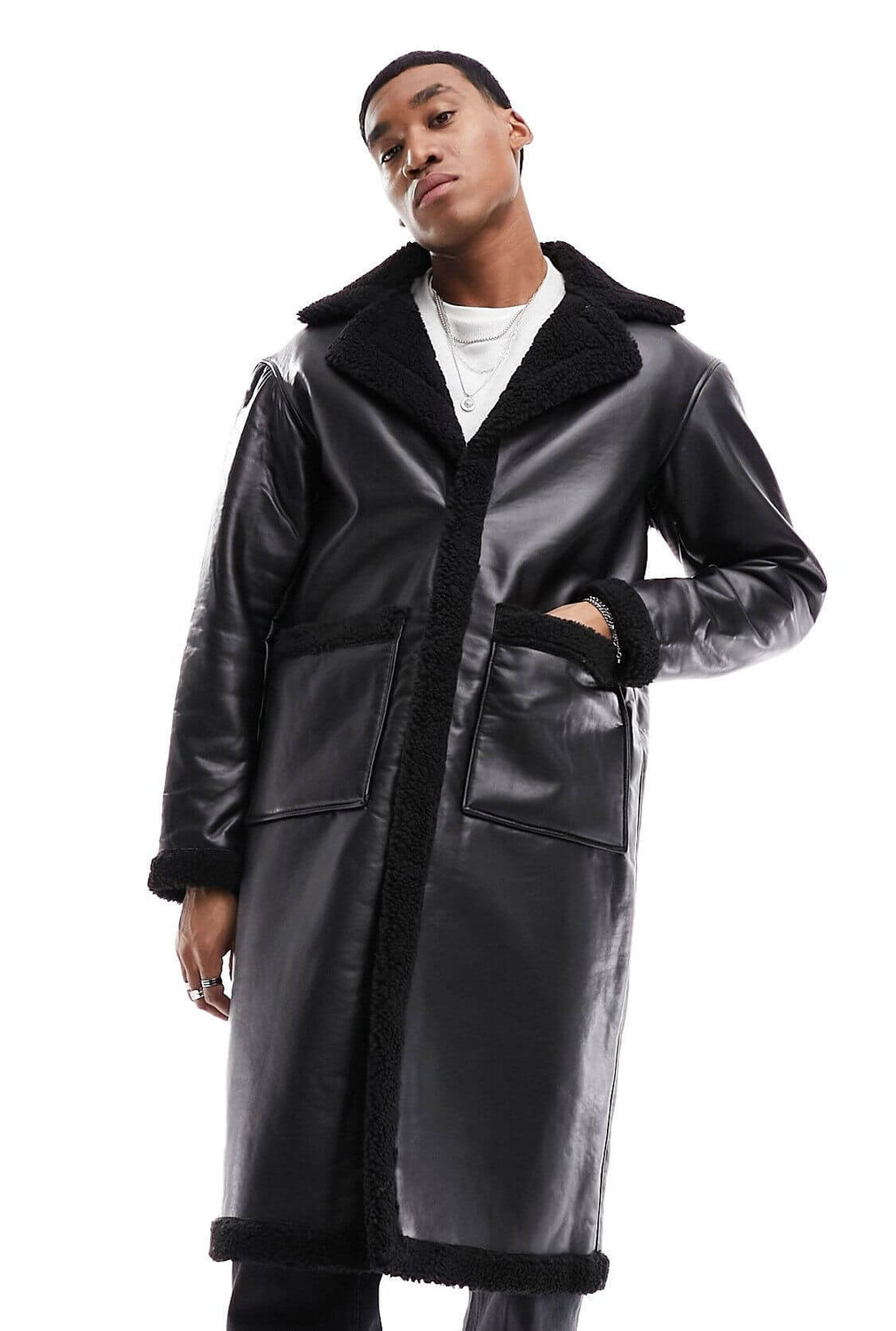 

Пальто Jack & Jones Faux Shearling, черный