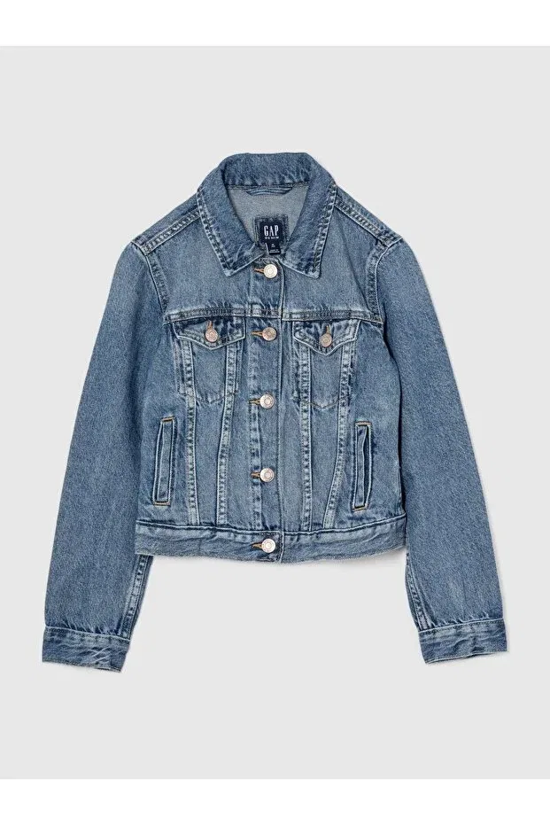 Джинсовая куртка для девочек синего цвета Icon Denim Washwell Gap — фото 3