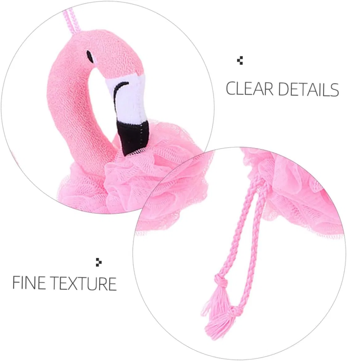 Детская мочалка для душа, Flamingo, Healvian, 4 шт, 26x12x9 см, розовый — фото 2