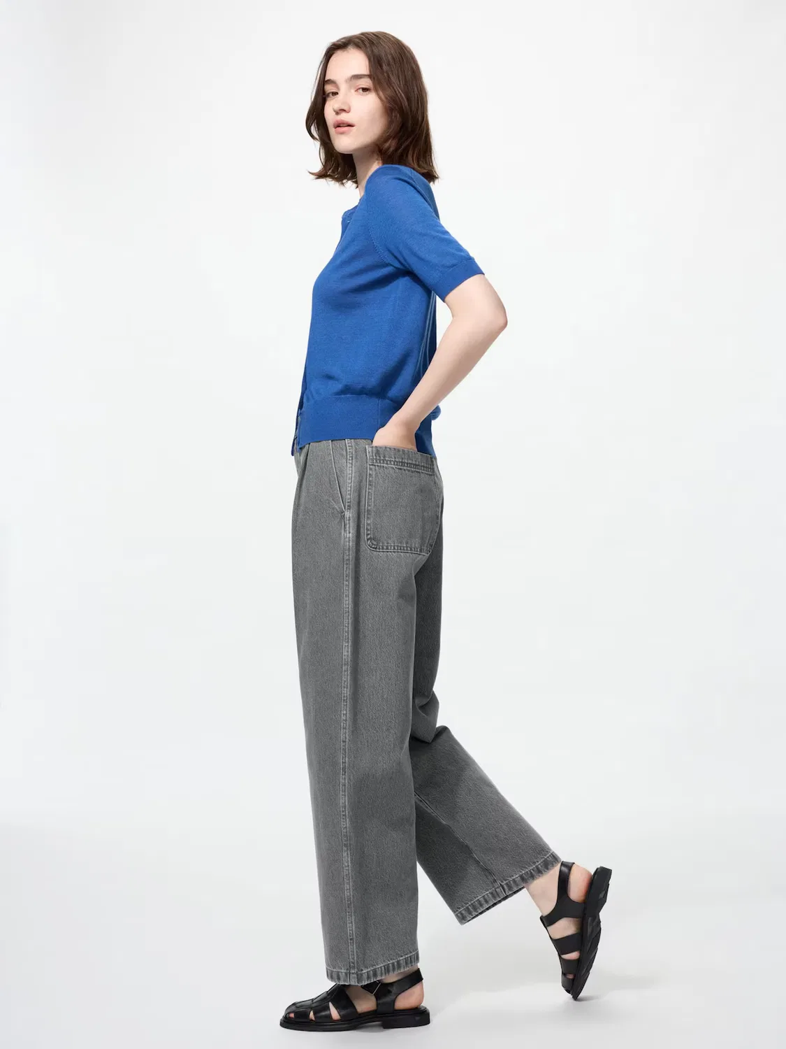 Джинсы Uniqlo, свободные, темно-зеленый — фото 2