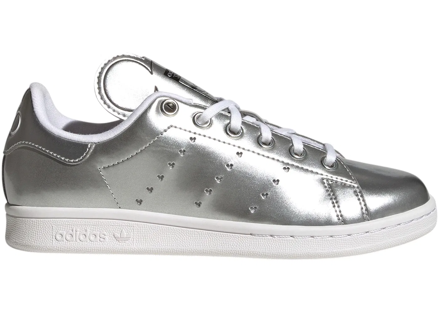 Детские кроссовки с принтом Mickey Mouse Adidas Stan Smith, Silver Metallic Core Black Cloud White