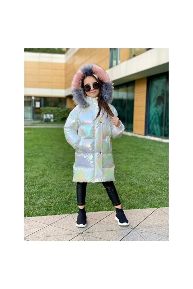 Детское пальто-пуховик для девочек с длинным рукавом Quzucuk Kids, White — фото 2