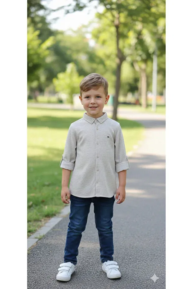 Детская рубашка для мальчиков хлопковая Huzeyfe Kids, Beige