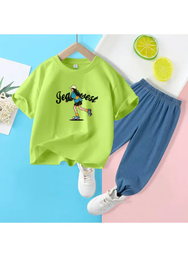 Jeanswest Комплект с коротким рукавом для девочек с эффектом денима и защитой от комаров, мятный — фото 2