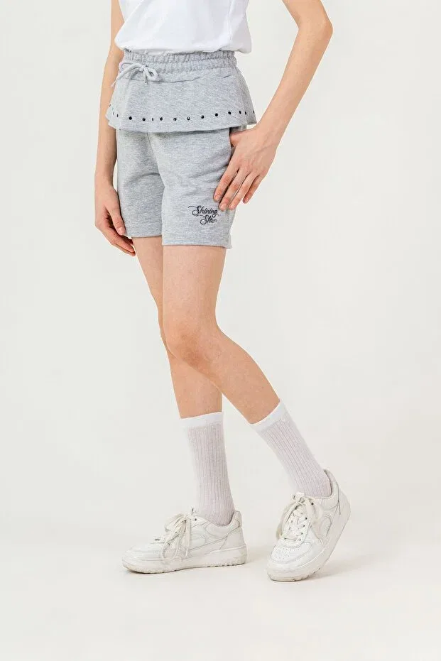 Детские шорты для девочек с принтом Shining star printed under-knee stone-piece Mışıl Kids, Gray — фото 3