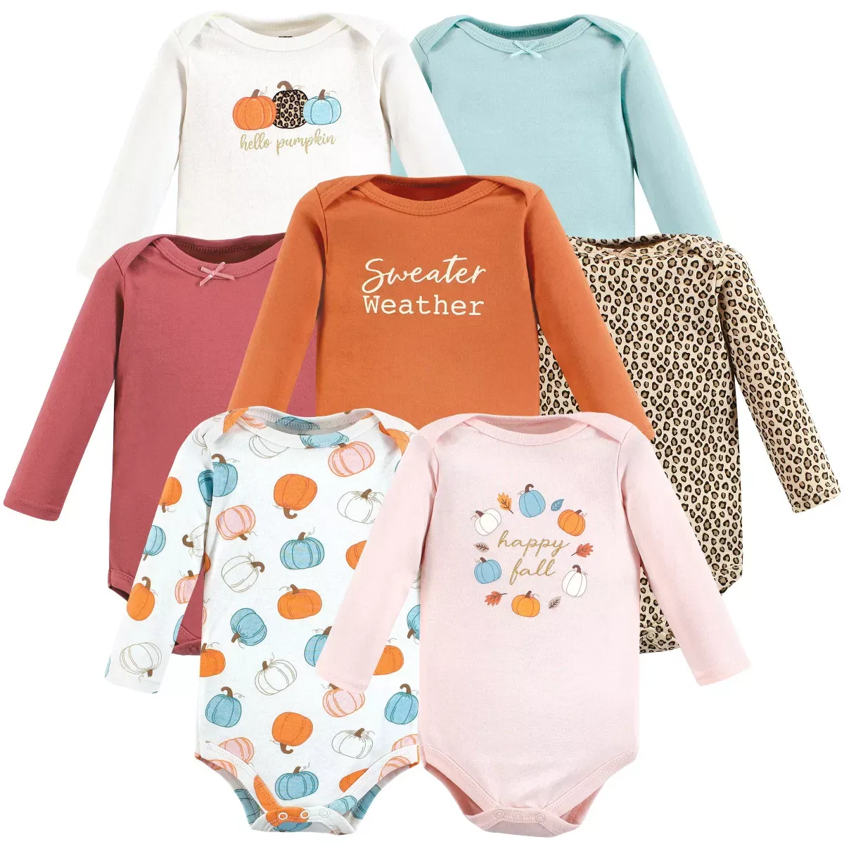 Детский боди-комбинезон с длинным рукавом комплект 7 штук Happy Fall Hudson Baby, Happy Fall 7-Pack