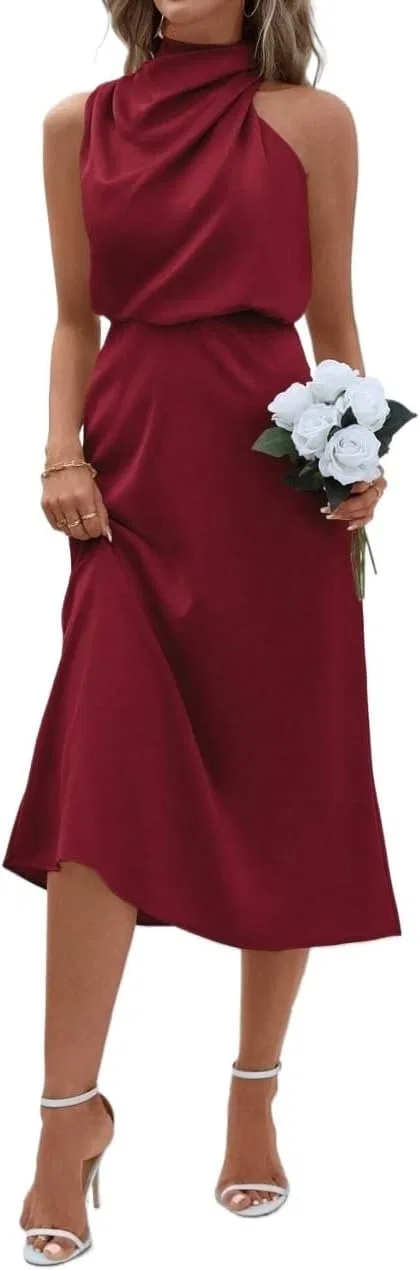 Женское платье миди с запахом Satin, Burgundy