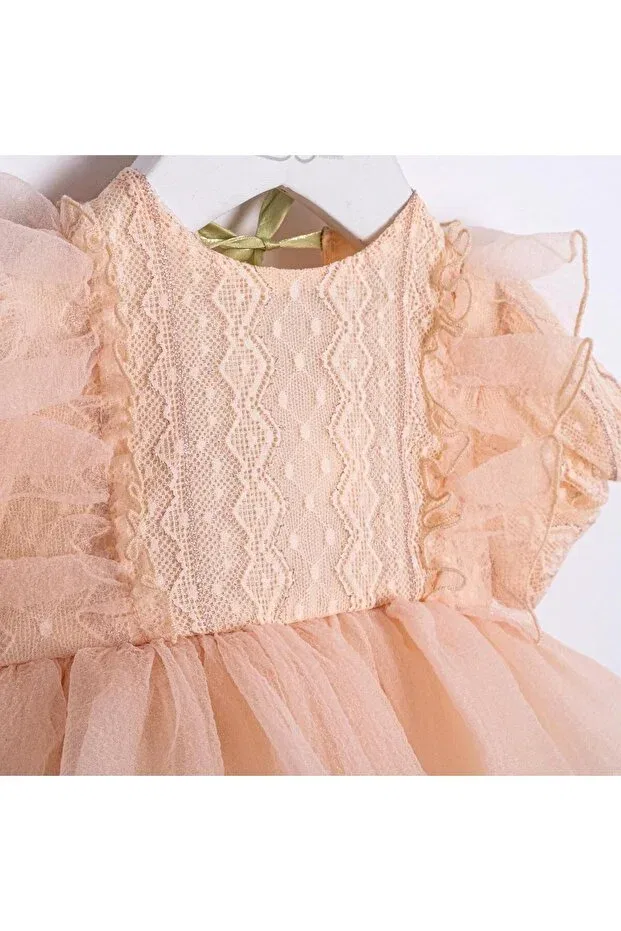 Детский комбинезон для девочек кружевной Tulip back detailed baby girl romper Ministok, Salmon — фото 4