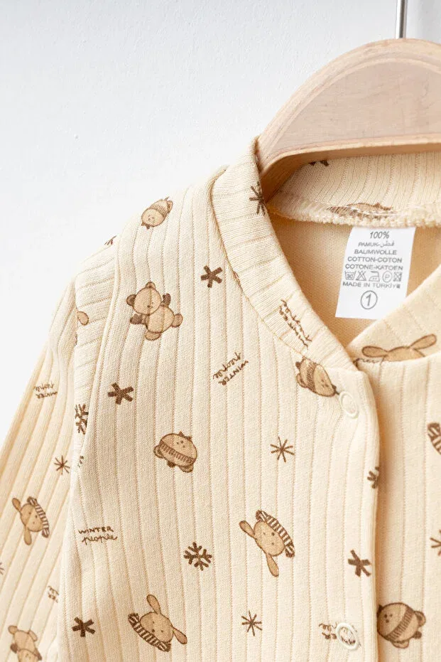 Детский комбинезон для новорожденных с принтом Baby Winter Bear Yukobaby Bebeğiniz Için En Doğalı, Beige — фото 3