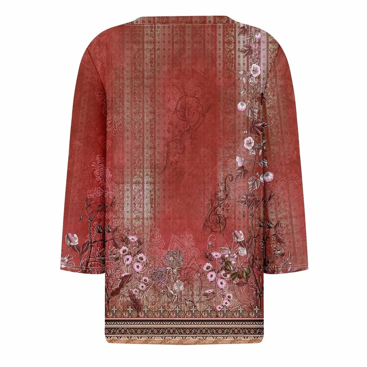 Женская блуза с принтом Women Blouses 3/4 Sleeve V Neck Casual Elegant Summer Boho Floral Print Blouses, 39#rosso — фото 4