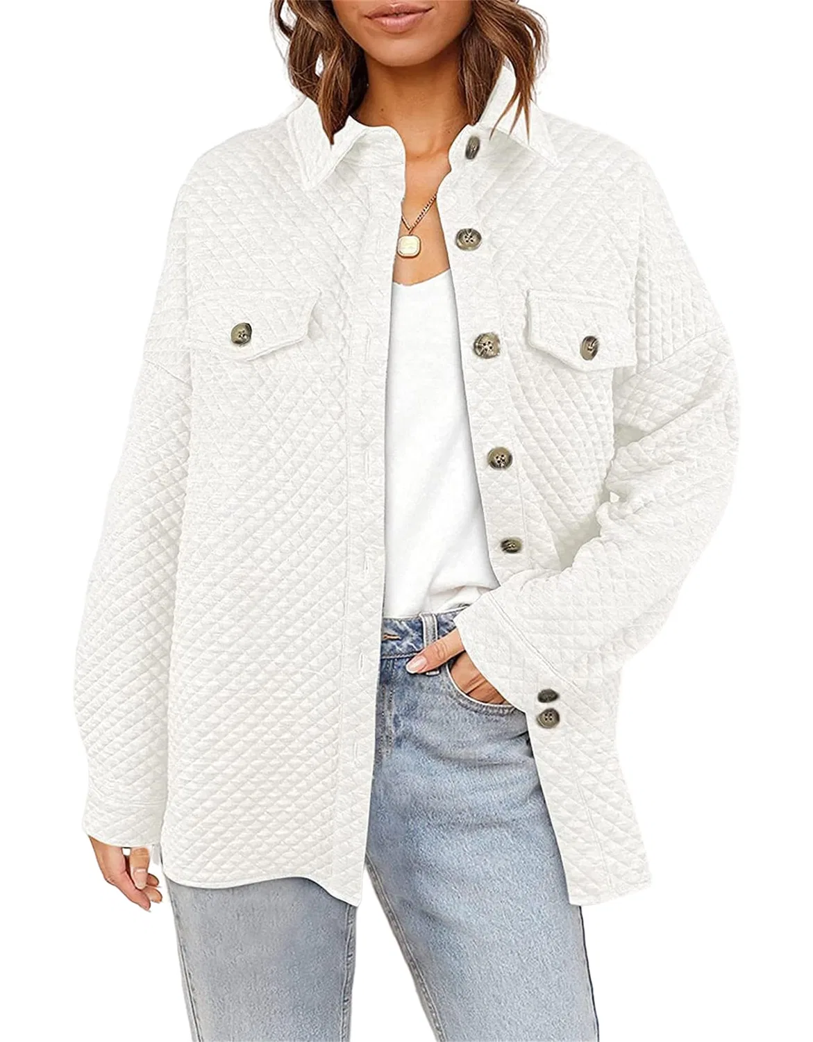 Женское стеганое пальто oversize с длинным рукавом, bianco