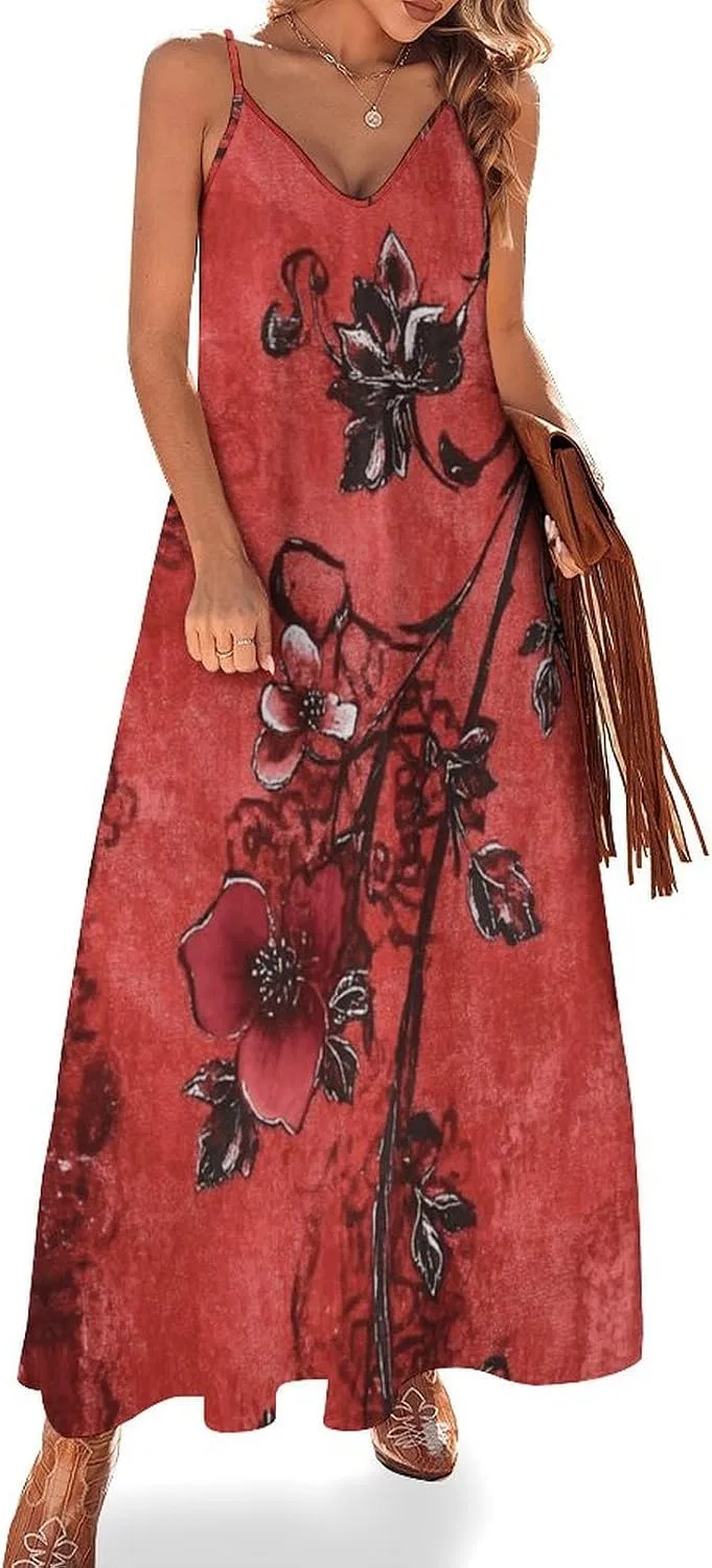 Женское летнее платье макси с запахом, с принтом, Red Boho