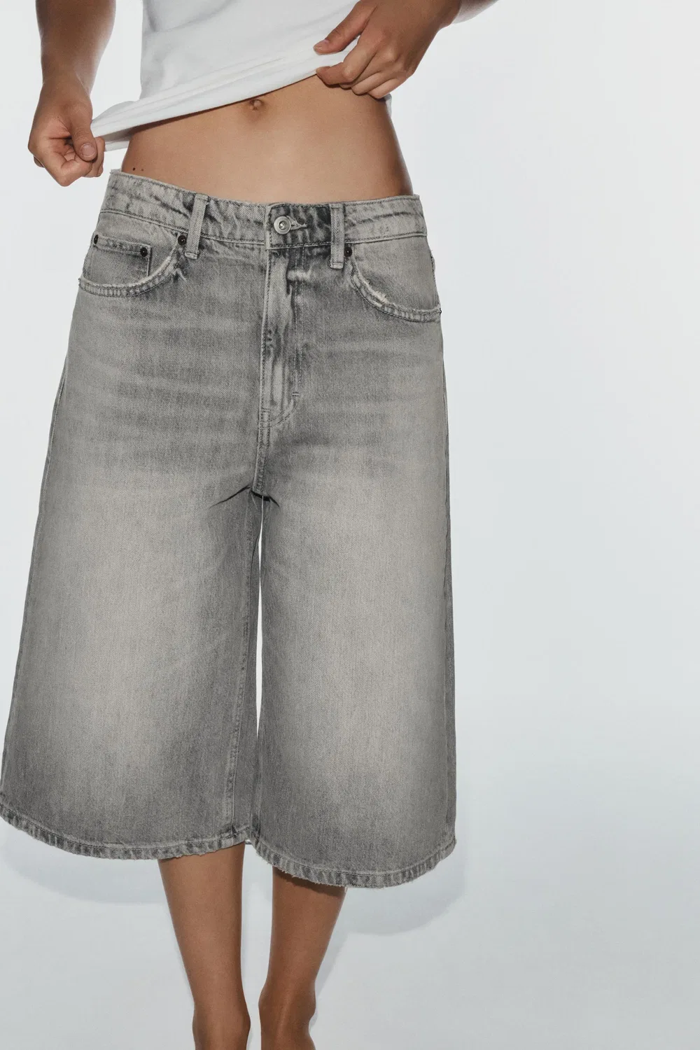 Джинсовые шорты TRF BAGGY ZARA, Light grey — фото 2