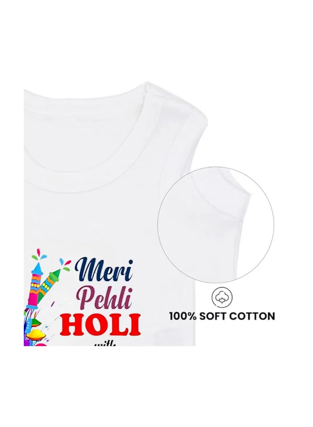 Боди-комбинезон без рукавов с праздничным принтом Holi Festival Printshop4Me, белый — фото 4