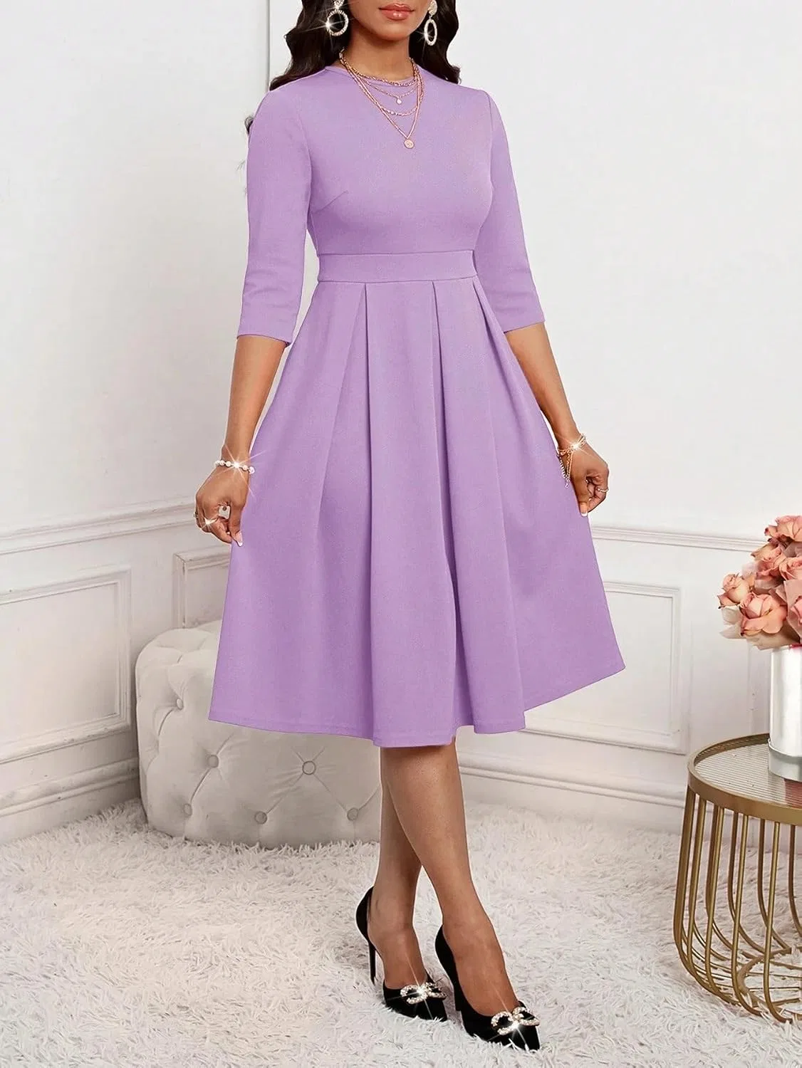 Женское коктейльное платье A-силуэта с карманами Generic, Lilac Purple — фото 4