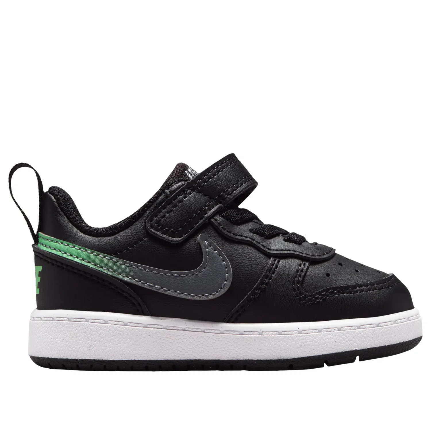 Детские кроссовки с кожаным верхом Court Borough Low 'Black Smoke Grey' Nike, Black/Smoke Grey/White/Illusion Green — фото 2