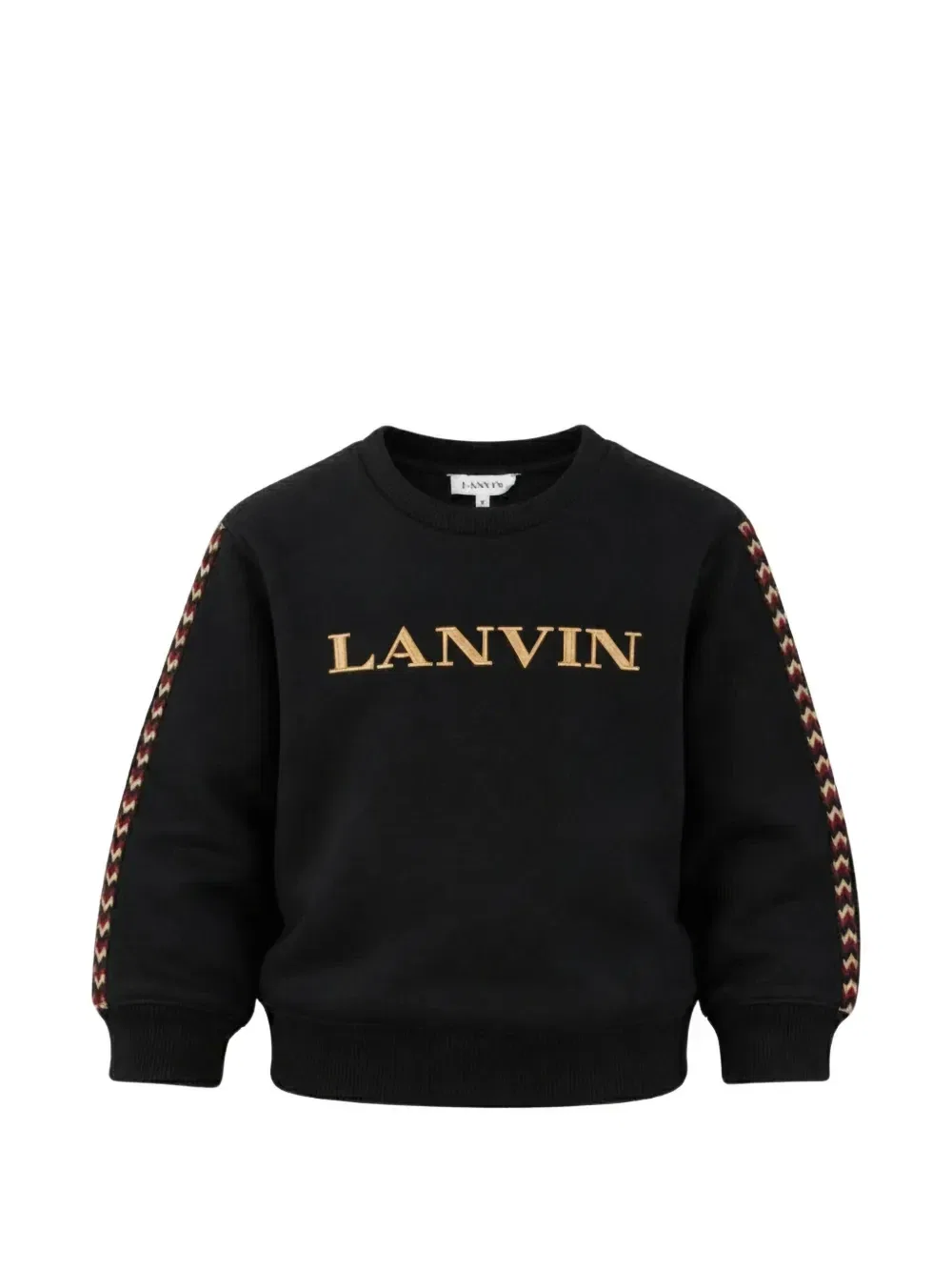 Свитер с шевроновым узором и вышитым логотипом Lanvin Enfant, черный