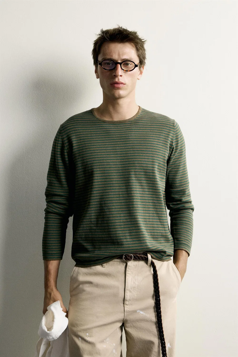 Полосатый джемпер стандартного кроя ZARA, Green stripe — фото 2