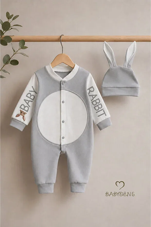 Детский комбинезон для новорожденных с принтом Rabbit Ear Newborn Romper Set Babyden'S, Gray — фото 3