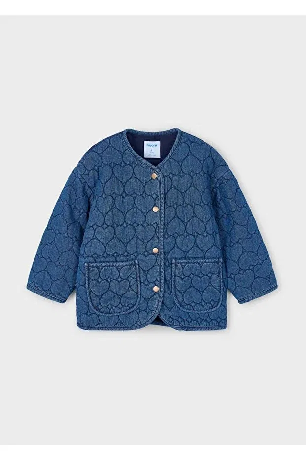 Детская джинсовая куртка для девочек с сердечками Mayoral, Navy Blue — фото 2