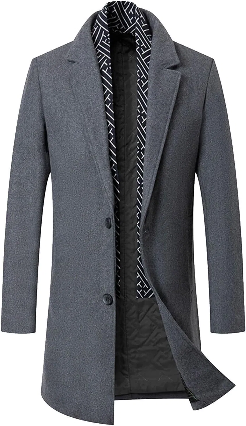 Мужское однобортное пальто-тренч с лацканами, модель Single Breasted Trench Coat, серый