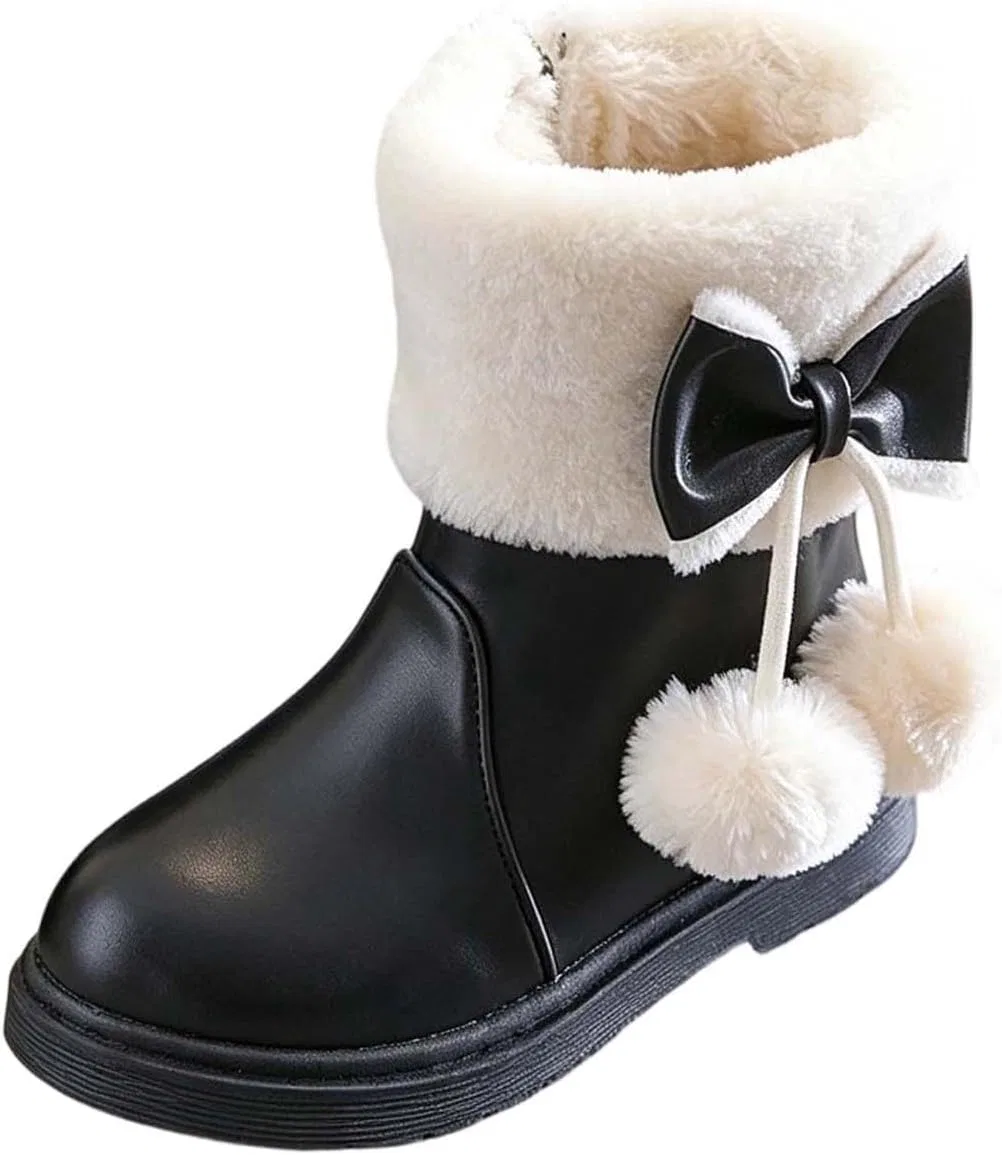 Детские зимние сапоги для девочек с меховой подкладкой и бантом SHOPESSA, Black
