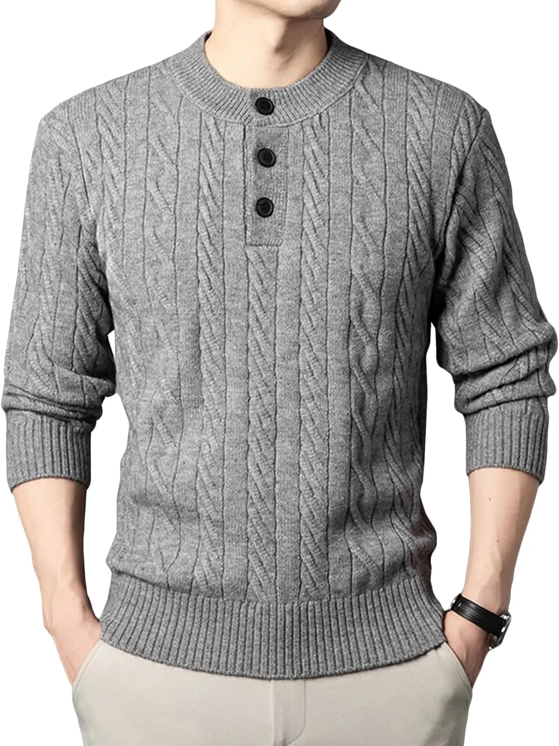 

Мужской пуловер с воротником-стойкой и застежкой Slim Fit