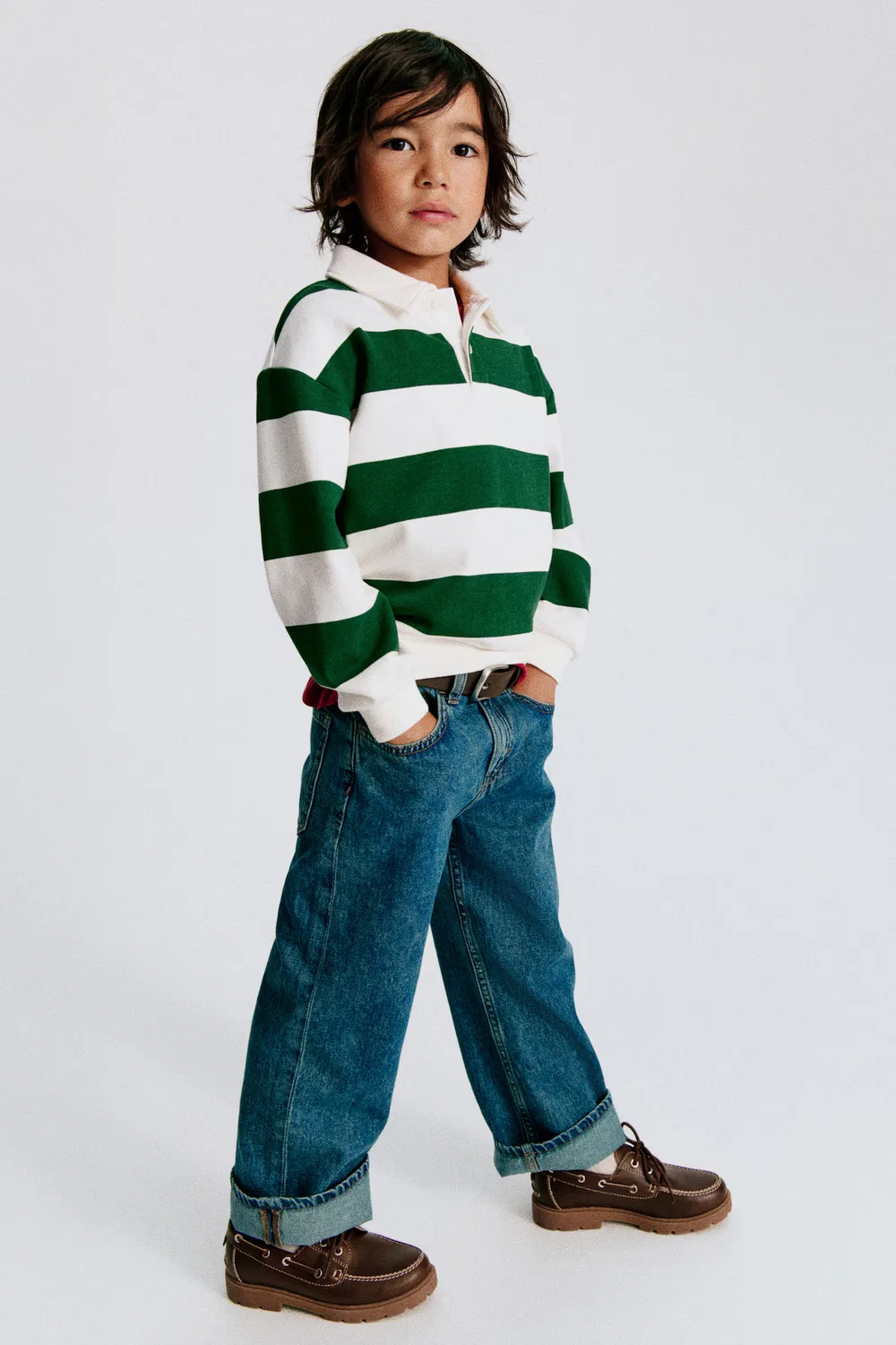 Хлопковая рубашка для регби H&M, Dunkelgrün/Gestreift