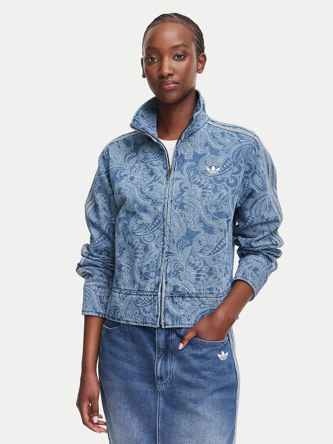 Женская джинсовая куртка стандартного кроя Liberty London Firebird Denim Tracktop Adidas, синий