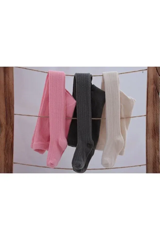 Детские носки для новорожденных ребристые 3 шт Bebeğime Çorap, Pink-Grey-Cream