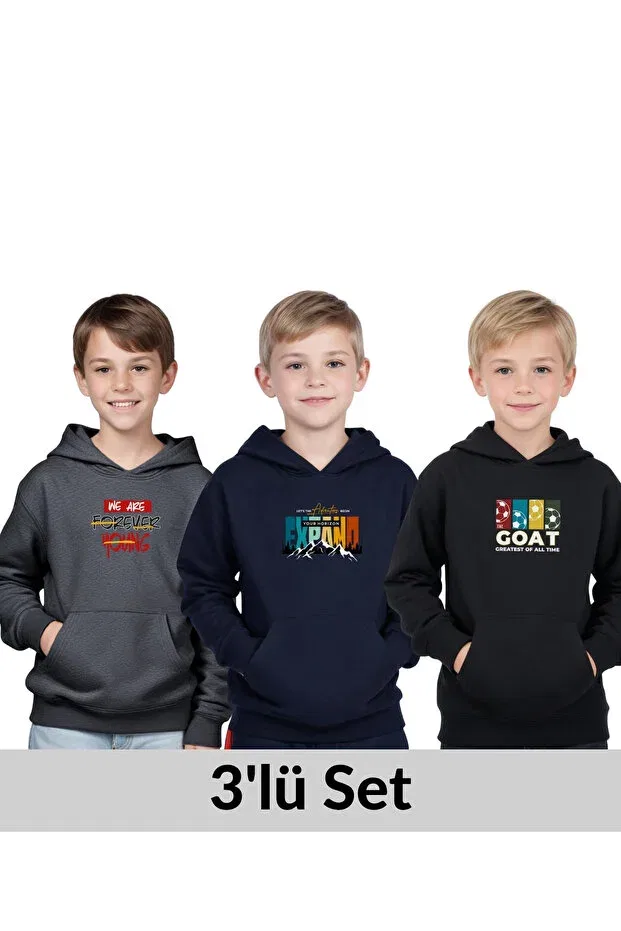Детский комплект свитшотов с капюшоном и принтом для мальчиков Ya Ko Kids, Smoked-Blue-Black
