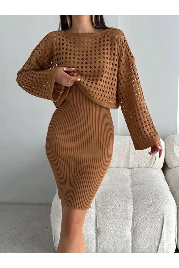 Детское платье для девочек вязаное Lady More, Light Brown — фото 3