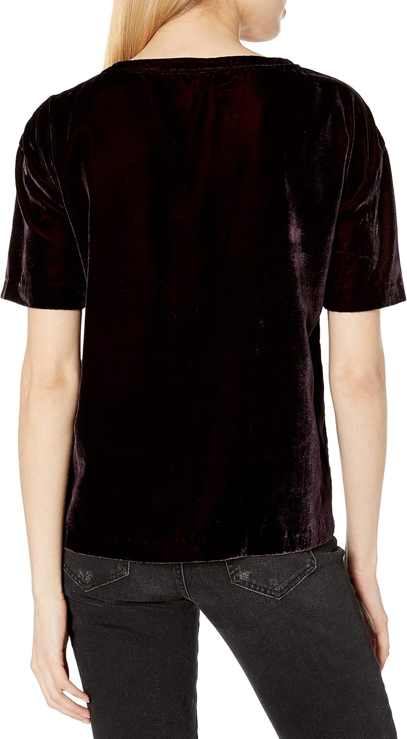 Женская бархатная футболка Calvin Klein с короткими рукавами и круглым вырезом, Deep Wine — фото 2