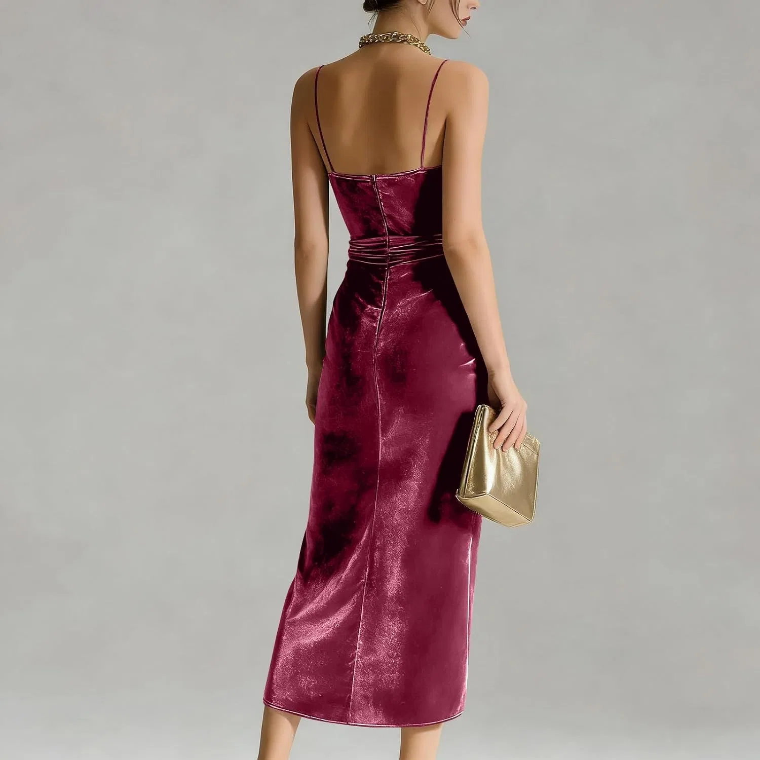 Женское коктейльное платье миди с велюровым тюлем Bodycon, Hot Pink — фото 4