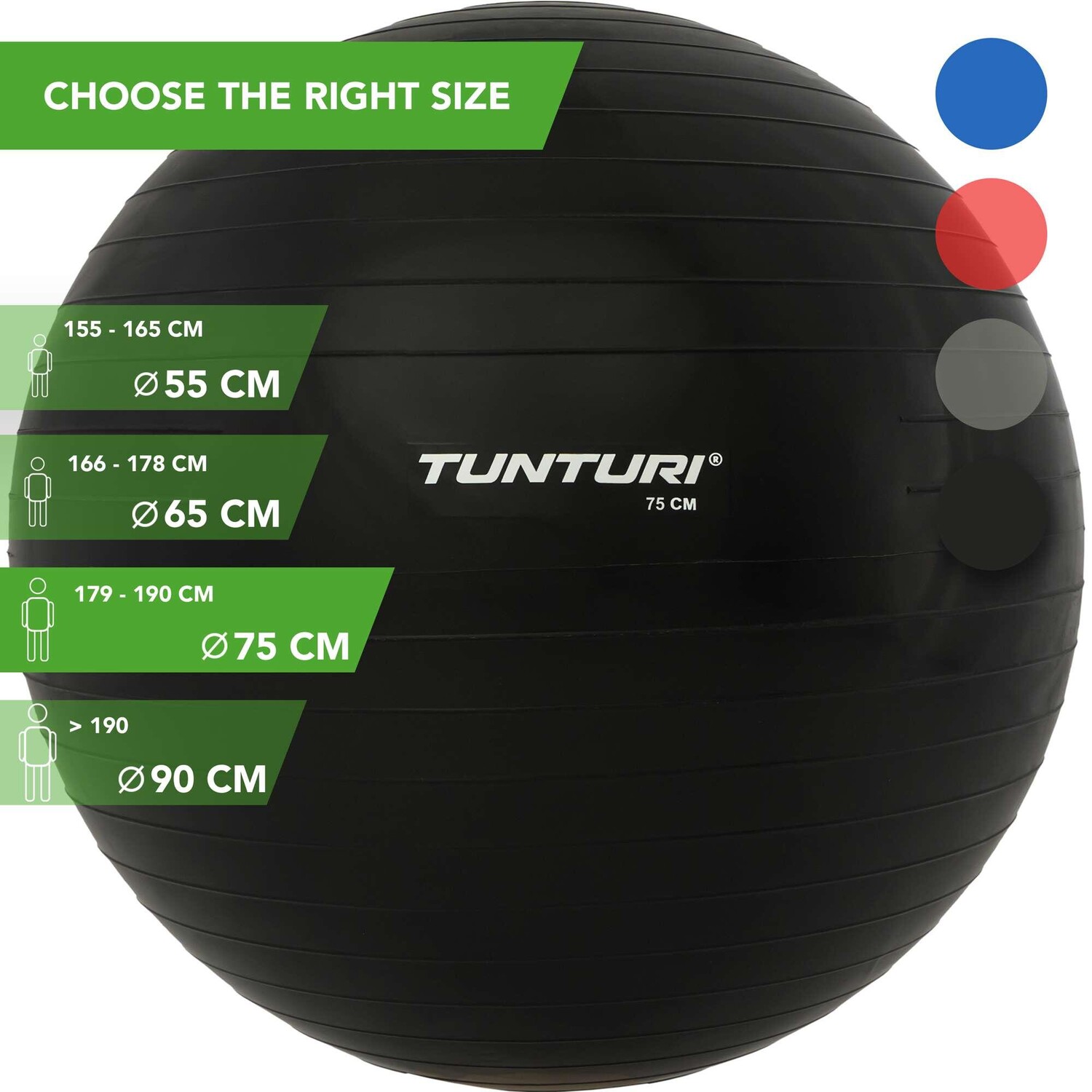 

Мяч для фитнеса - мяч для упражнений - швейцарский мяч - с насосом TUNTURI, черный черный