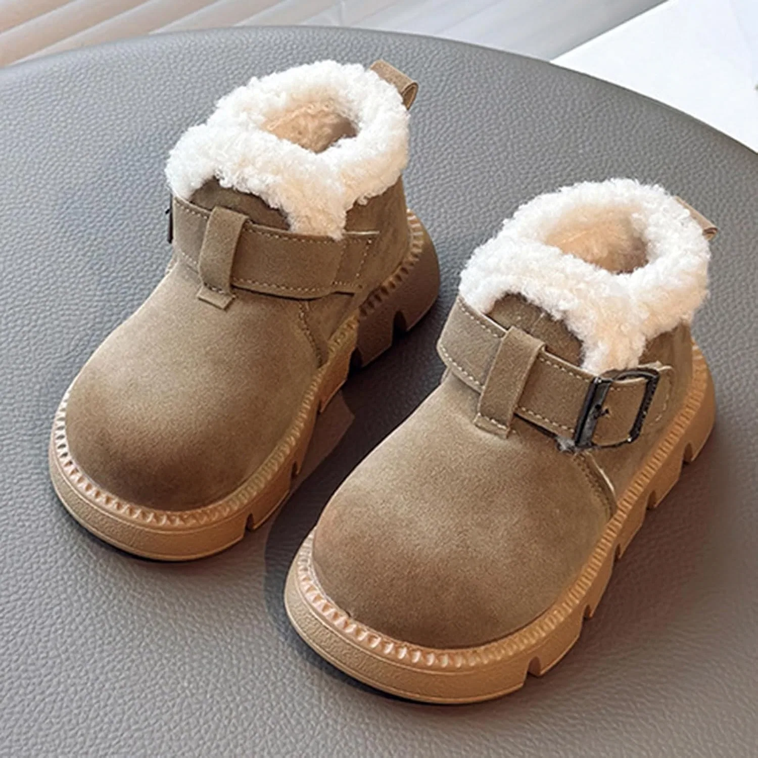 Детские ботинки для девочек с флисовой подкладкой IWIHMIV, Khaki — фото 3