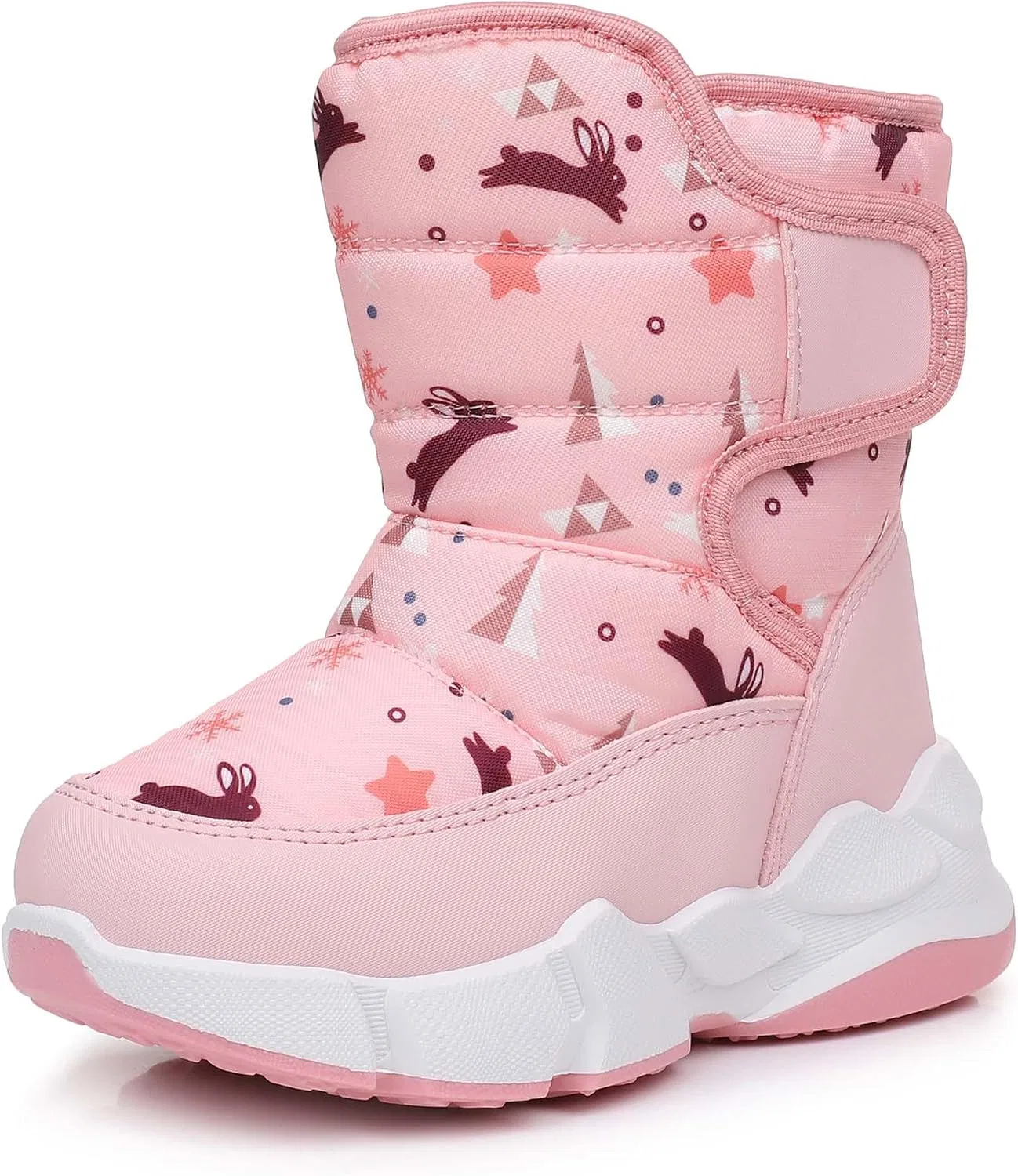 Детские зимние ботинки для мальчиков и девочек с липучкой Ahannie, Pink/Winter Print