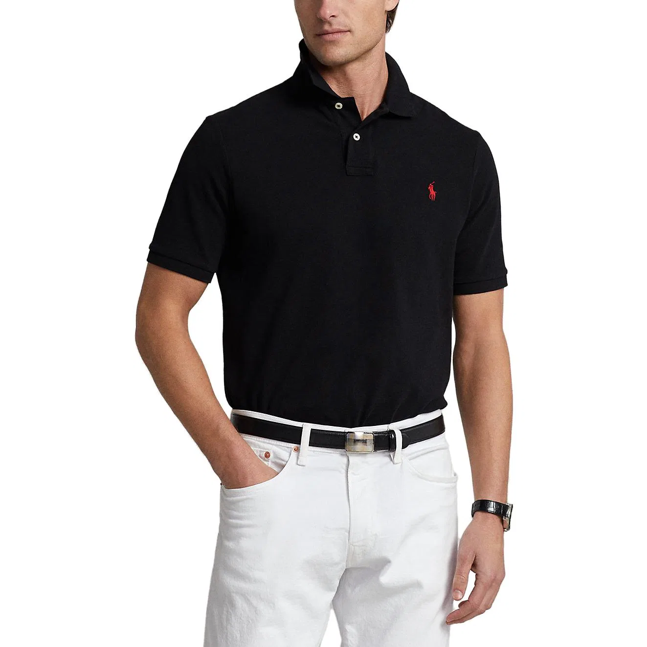 Поло для мужчин, модель Moderate, Polo Ralph Lauren, Black — фото 4