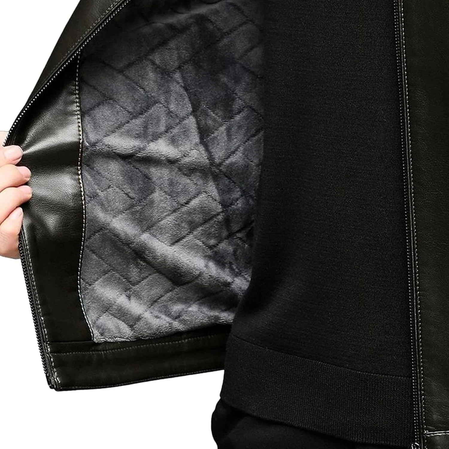 Мужское кожаное пальто-блейзер с лацканами, slim fit, зелёный — фото 2