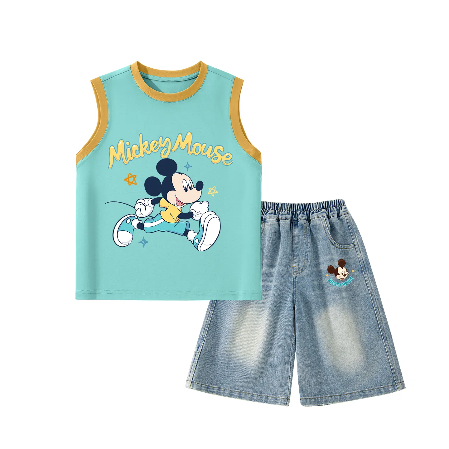 Детский спортивный костюм с круглым вырезом, Disney, Diyue Shou Orange Blue+Diyi Pipi Star Denim Blue