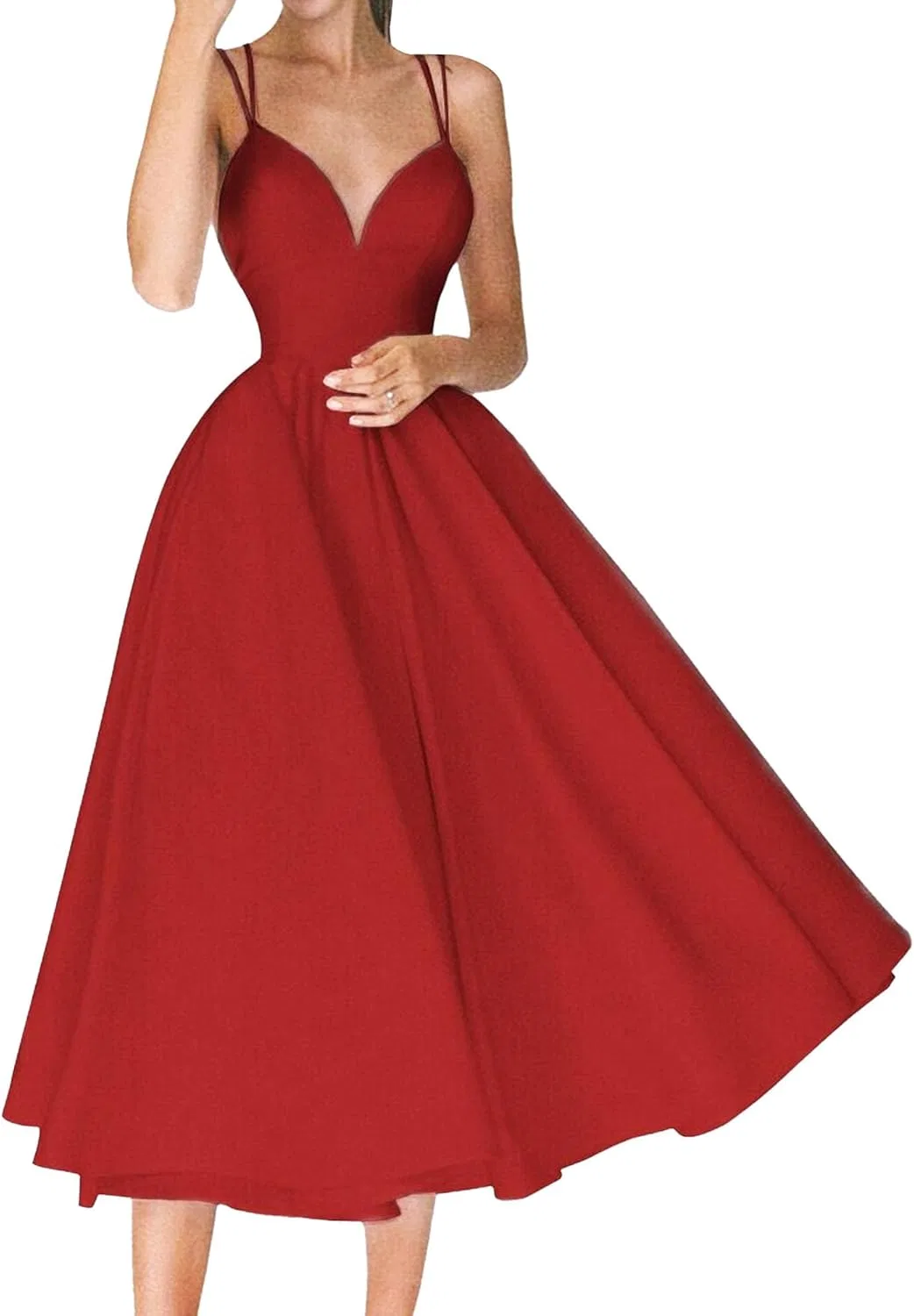 Женское коктейльное платье с V-образным вырезом Vintage, Red