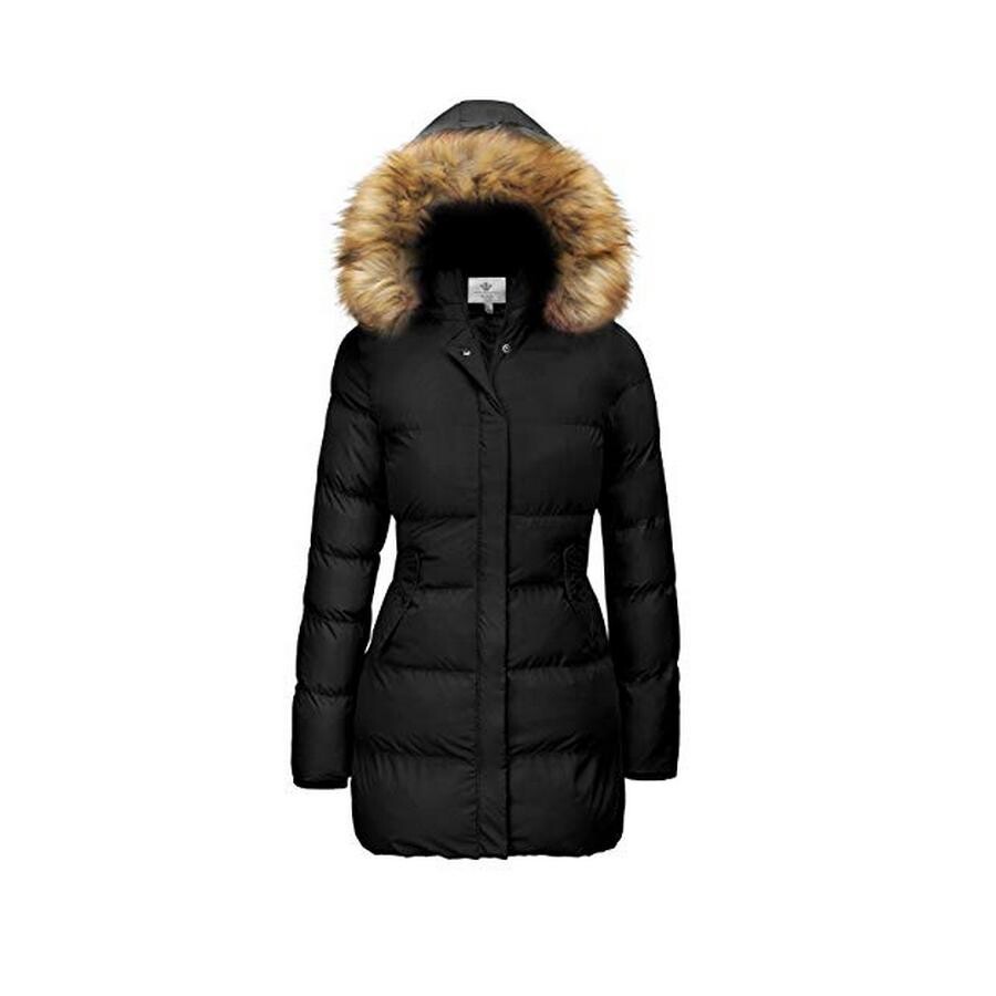 

Куртка WenVen Women's Winter Thicken With Faux Fur Removable Hood, черный