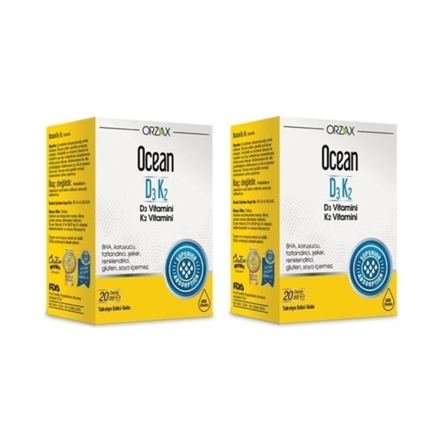 

Витаминные капли Ocean D3 / K2, 2 флакона по 20 мл