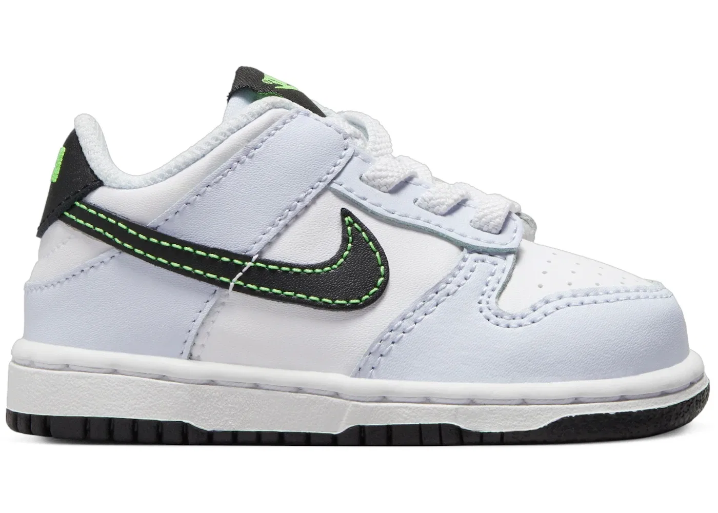 Детские Кроссовки Nike Dunk Low, White/Football Grey/Green Strike/Black