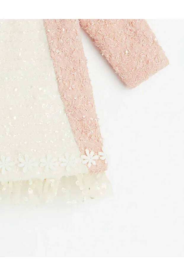 Детское платье для девочек с длинным рукавом Floral Embroidered Crew Neck Dress For My Baby, Pink — фото 3
